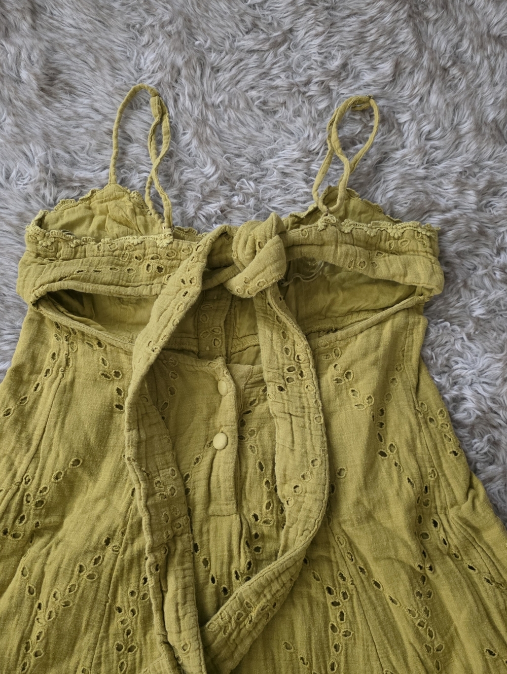 Free People Getaway Sleeveless‎ Maxi Dress Green Eyelet Open Back Button Front - Picture 11 of 13